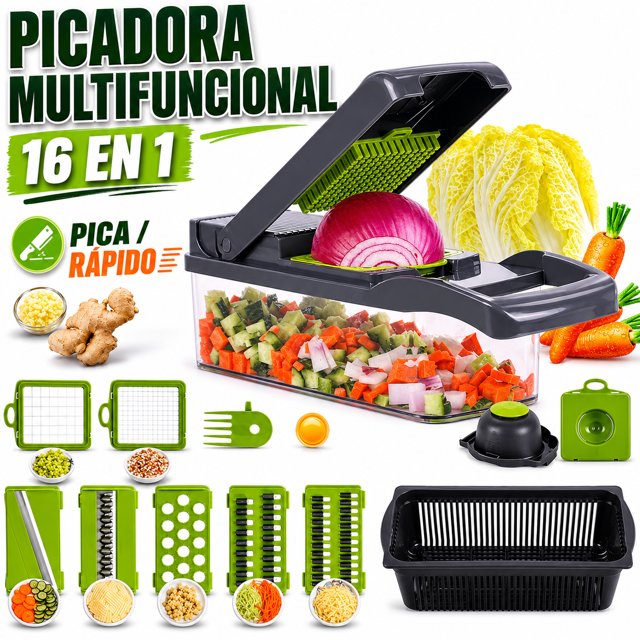 Picadora Multifuncional De Alimentos 16 en 1, Ahorra Tiempo en Cocinar