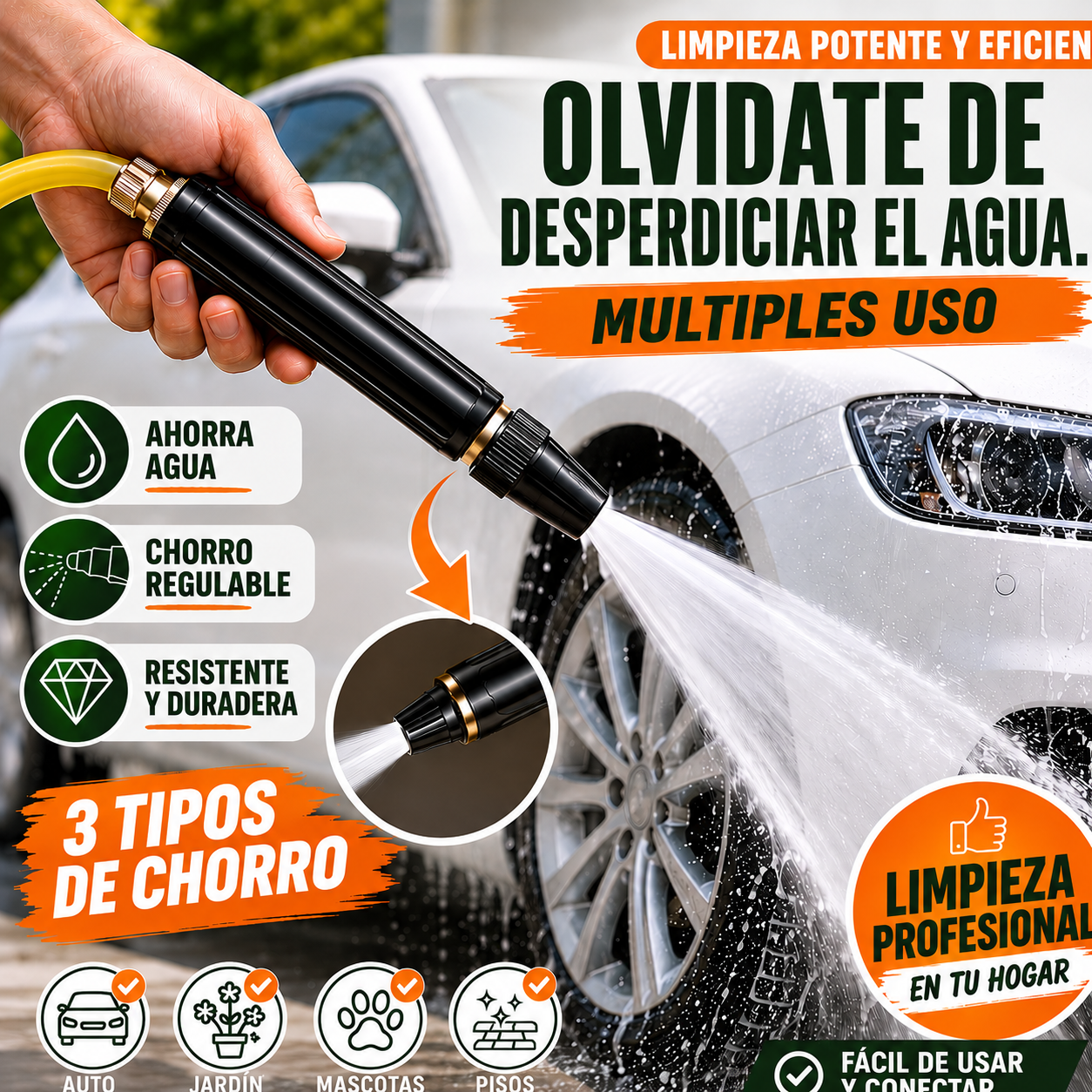 AquaForce™ Pistola de Agua a Presión Multifuncional 3 en 1