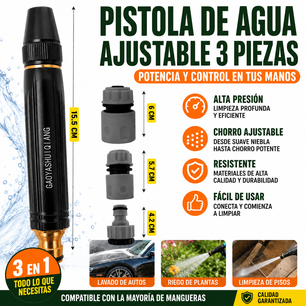 AquaForce™ Pistola de Agua a Presión Multifuncional 3 en 1